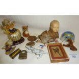 Japanese vintage automaton crawling celluloid baby doll, Epsom Derby day badge, Goebel dog, and