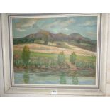 Oil on board of a landscape with Malvern Hills, signed Nell Brush