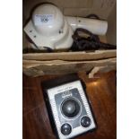 A 1930's Hawkins Supreme cream Bakelite hair dryer in original box and a Mode D box Brownie camera