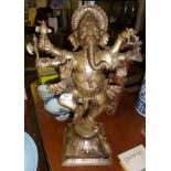 Large heavy Indian bronze figure of a dancing Ganesha with a rat on the base, 50cm high