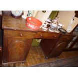 Victorian mahogany kneehole desk of three drawers above two doors
