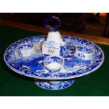 Early 19th c. Davenport 'English Scenery' blue and white egg cup stand