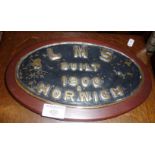 L.M.S. Railway engine plate - built 1900 Horwich