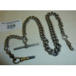 Hallmarked silver fob or Albert chain for pocket watch, approx 65g