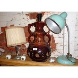 West Germany ceramic table lamp, a desk lamp and another