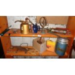 Assorted tools etc. inc. grease guns, oil can, servants bell etc.