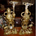 Two Chinese bronze figural candlesticks, 15.5" high