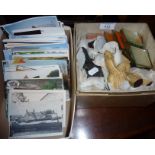 Box of postcards and a resin Norseman chess set