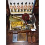 Jewellery box and contents, inc. desk calendar, cigarette cases and other interesting items