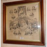 Silk souvenir handkerchief commemorating Queen Victoria's 60 year reign, framed