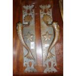 Pair of Arts & Crafts bronze shop or restaurant door handles in the form of fish and with starfish