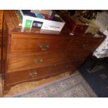 19th c. mahogany chest of four drawers on bracket feet with line inlay