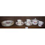 Meissen style Dresden porcelain cups, saucers and sucrier
