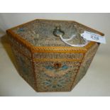 Fine Regency rolled paper hexagonal tea caddy having boxwood edging and brass wire inlays with two