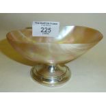 Mother of Pearl silver salt or trinket dish with hallmarked silver pedestal base