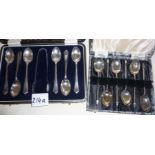 Set of six hallmarked silver teaspoons with twisted stems, in case, and another plated spoon and