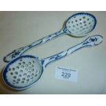 Rare pair of blue and white 18th c. Worcester sifter spoons