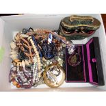 Box of costume jewellery including an amber pendant