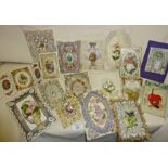 Antique Victorian and Edwardian fancy Valentines cards, some embroidered