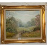 Oil on canvas by A. Wells-Price of a pastoral scene titled "May time"