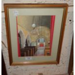 Watercolour of the interior of Puncknowle Church by Tom Keeley