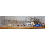 Collection of glassware, etc., inc. six Babycham glasses, servants bells and two silver-plated