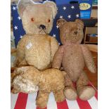 Two vintage mohair teddy bears and a vintage plush elephant