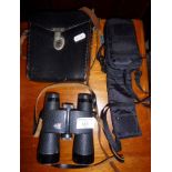 Leitz Wetzler 10 x 40 binoculars and leather case, with another pair
