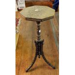 Ottoman wire inlaid coffee table with octagonal top and ornate stand supported by three curved legs,