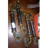 Victorian push/pull bronze and mahogany shop door handles (set of 4)