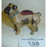 Cold painted bronze pug dog pincushion