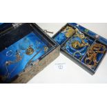 Quantity of yellow metal jewellery in old jewellery casket