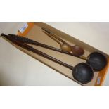 Antique Treen toddy ladles, and mounted horn spoons (ladles A/F)