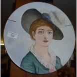 Victorian salesman's or factory sample - a hand-painted plate depicting a young woman, painted