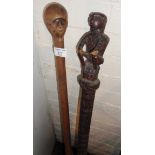 Tribal Art: Two African figural carved staffs