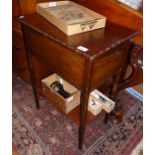 Edwardian mahogany sewing table having pullout top revealing fitted interior on square tapering legs