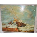 Large naive oil painting on board of a sailing ship wreck by F. Crompton of Weymouth