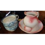 Pair of Victorian Peerless china chamber pots and a wash jug and basin