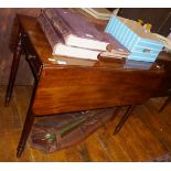 19th c. mahogany Pembroke table on turned legs having single drawer with turned handles