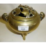 Chinese bronze censer with squirrel handles and grape vine decoration