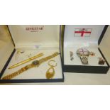 Contemporary cased watch sets, a ladies' set by Kingstar, and a St. George's themed man's set