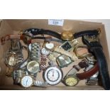 Box of assorted vintage wristwatches (mainly men's). Makers include Fortis, Smiths, Stridemaster