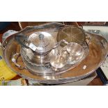 Two large oval galleried silver-plated trays, Art Deco pattern silver-plated tea set and others