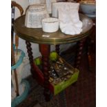 Tall brass tray-topped table on barley-twist legs