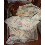 Fabric covered baguette basket tray and a pair of Sanderson curtains and a cushion
