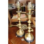 Pair of brass candlestick table lamps and other brassware