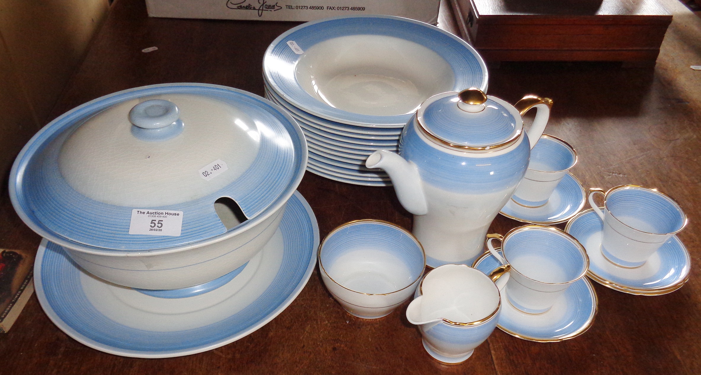 Shelley bone china Art Deco soup tureen and plates and matching coffee set