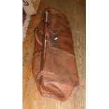 Edwardian brown leather cricket bag with brass lock