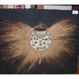 Tribal Art - a native painted headdress with woven roots fringe, possibly Kikuyu tribe