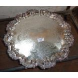 Large heavy Mappin & Webb silver-plated tray with scalloped edge, diameter approx. 17"